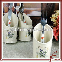 3 piece ceramic olive cutlery set holder with stand